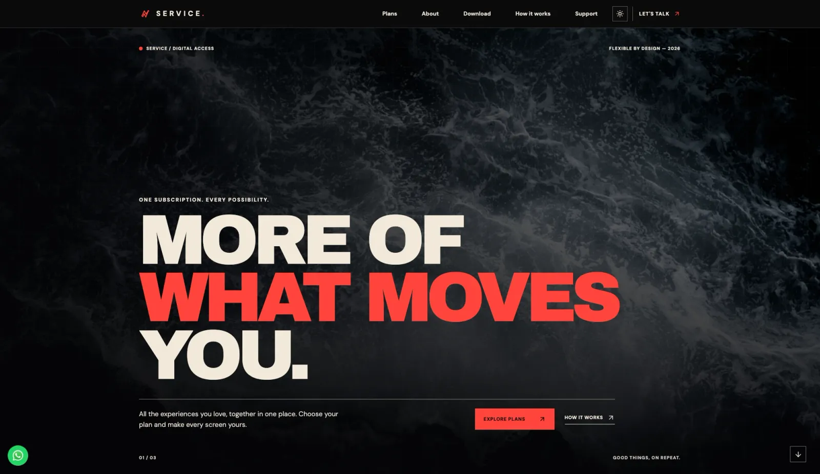 SERVICE THEME subscription storefront homepage and multi-screen access platform — light mode