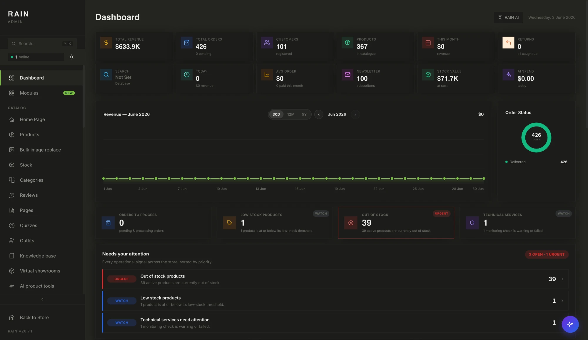 RAIN Store — dark mode