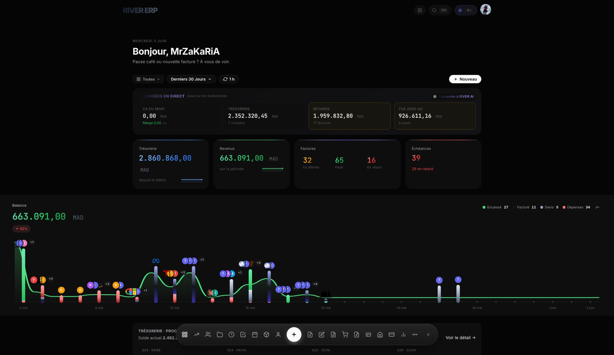 RIVER ERP — dark mode